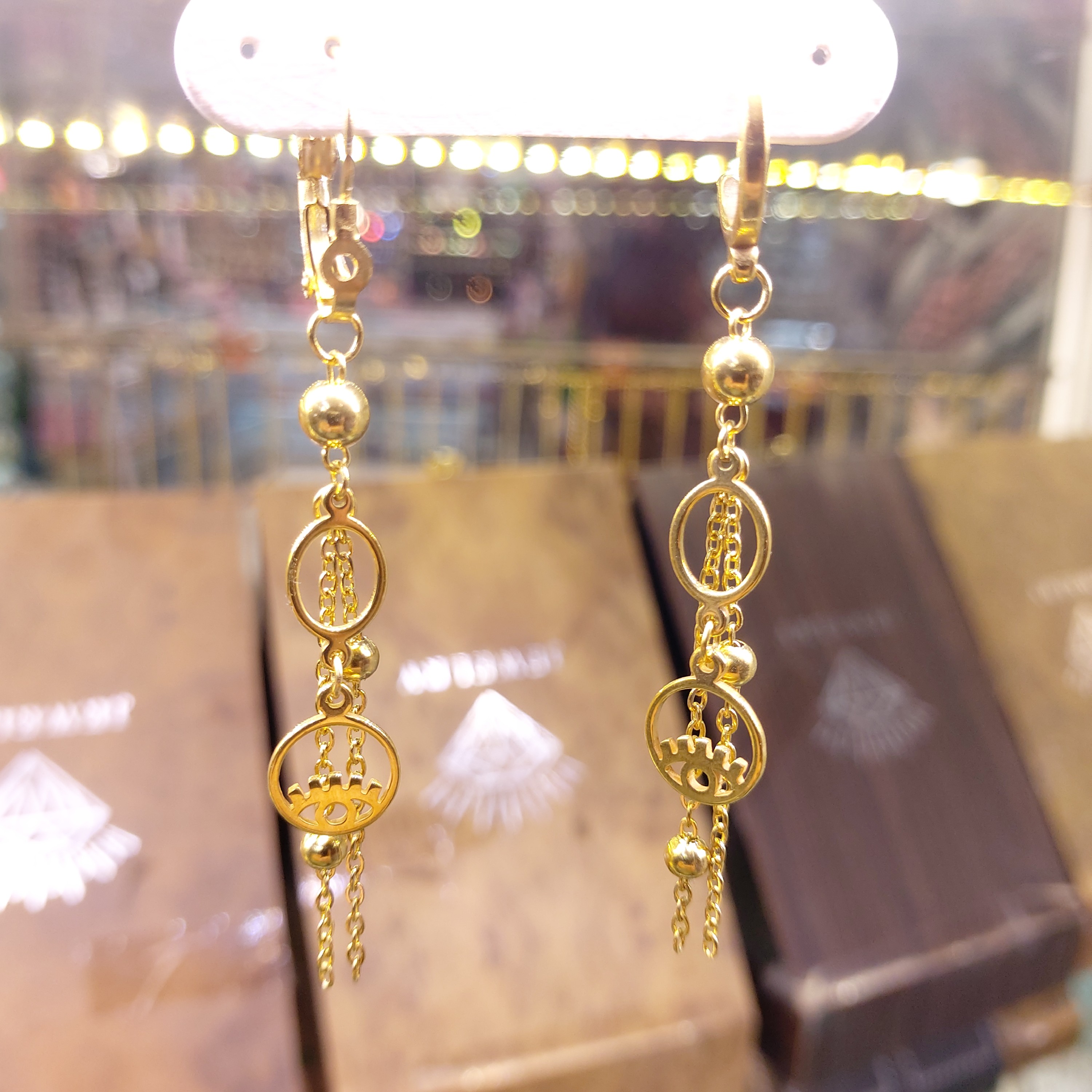 گوشواره آویز استیل طلایی رنگ ثابت