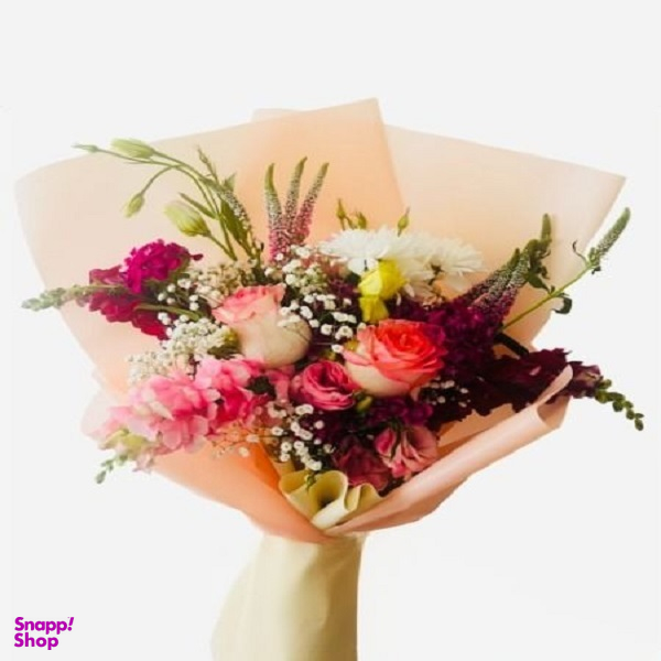 دسته گل طبیعی پیونی فلاور طرح فلو در ابعاد 20×30 سانتی‌ متر