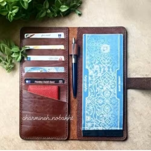 کیف چرمی دسته چک تماما دست دوز