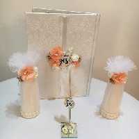 دفتربله برون- جاخودکاری و خودکار پر-قند ساب-5 تیکه- تم گلبهی- نگین کاری شده