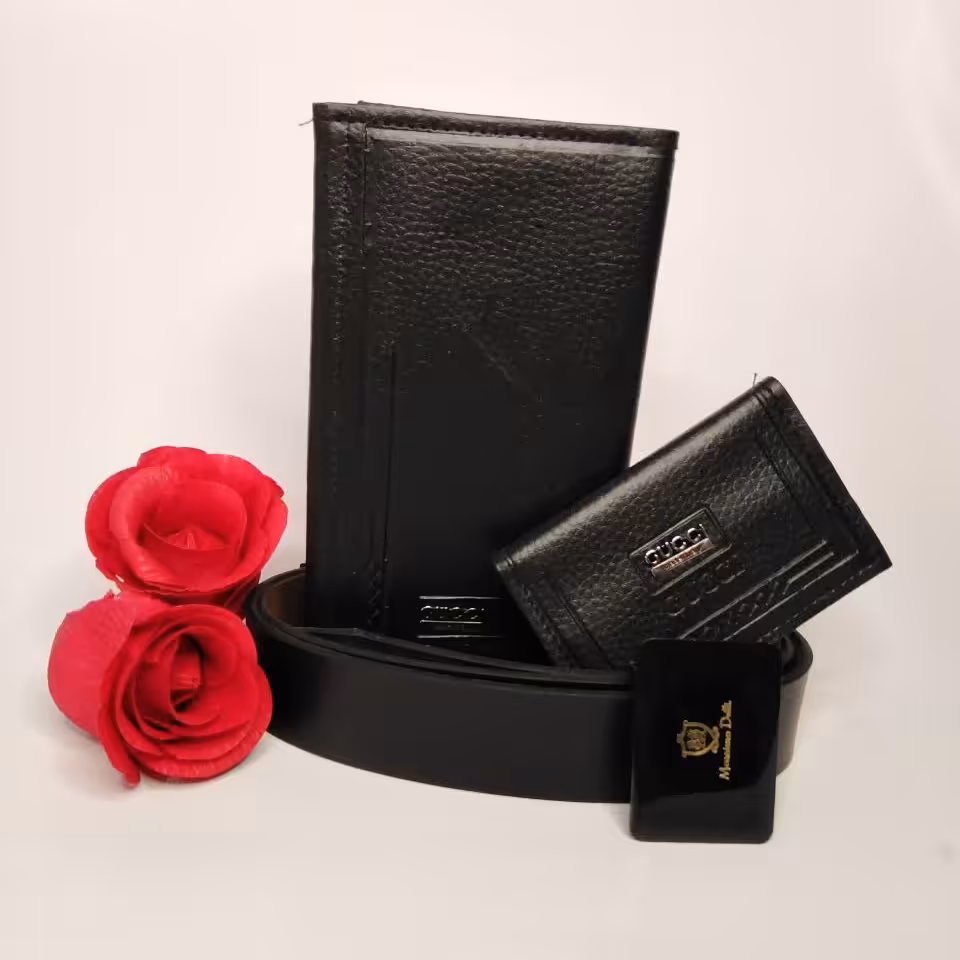 ست کیف پول وکمربند وجاکارتی مشکی برندGocci. ارسال رایگان