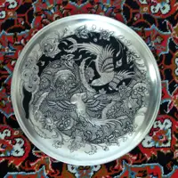  سینی قلم زنی  گل و مرغ