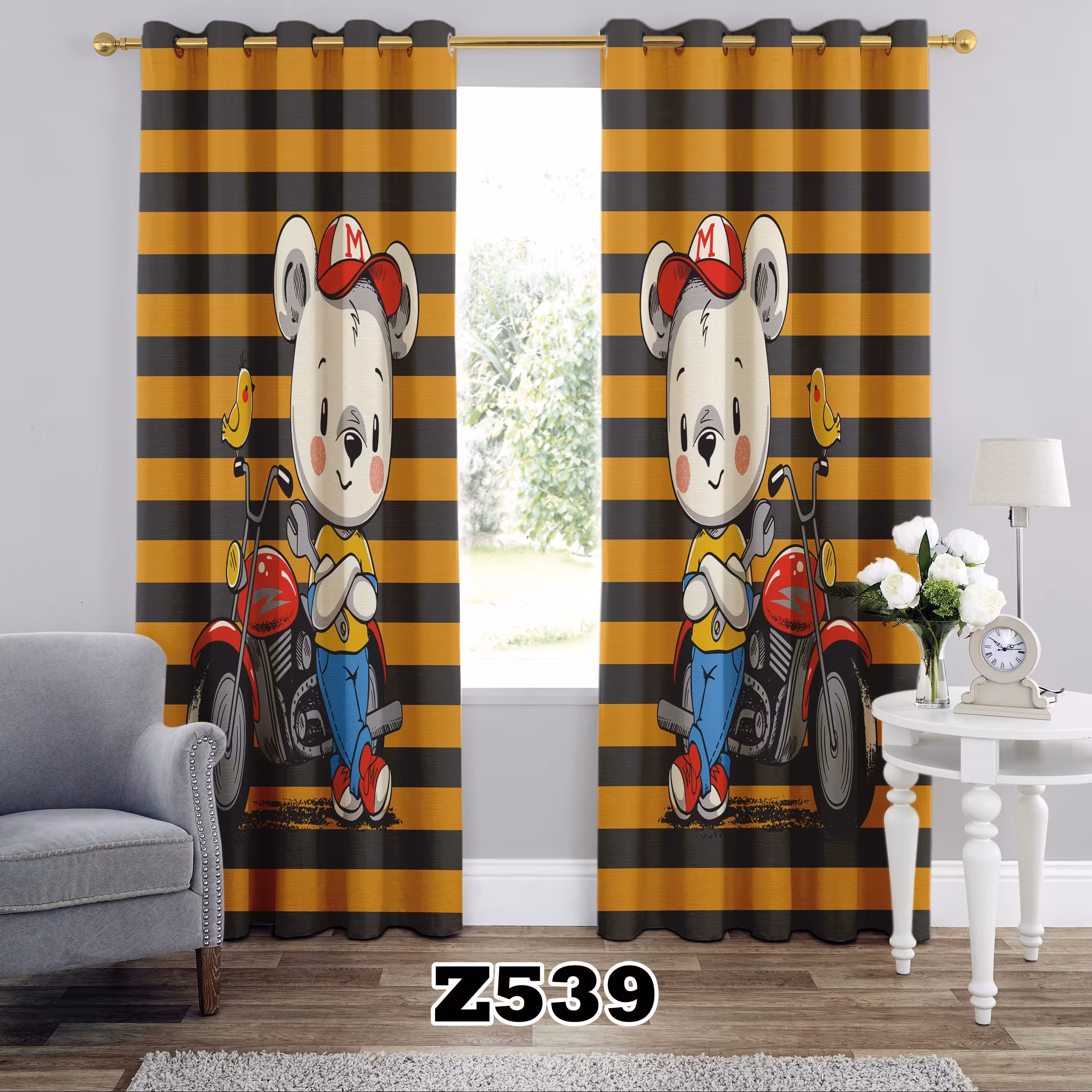 پرده چاپی طرح خرس کد Z539 تک قواره ارتفاع 300 عرض 140 سانت