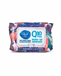 دستمال مرطوب پاک کننده آرایش دافی Dafi حاوی Q10 طرح گل بسته 50 عددی