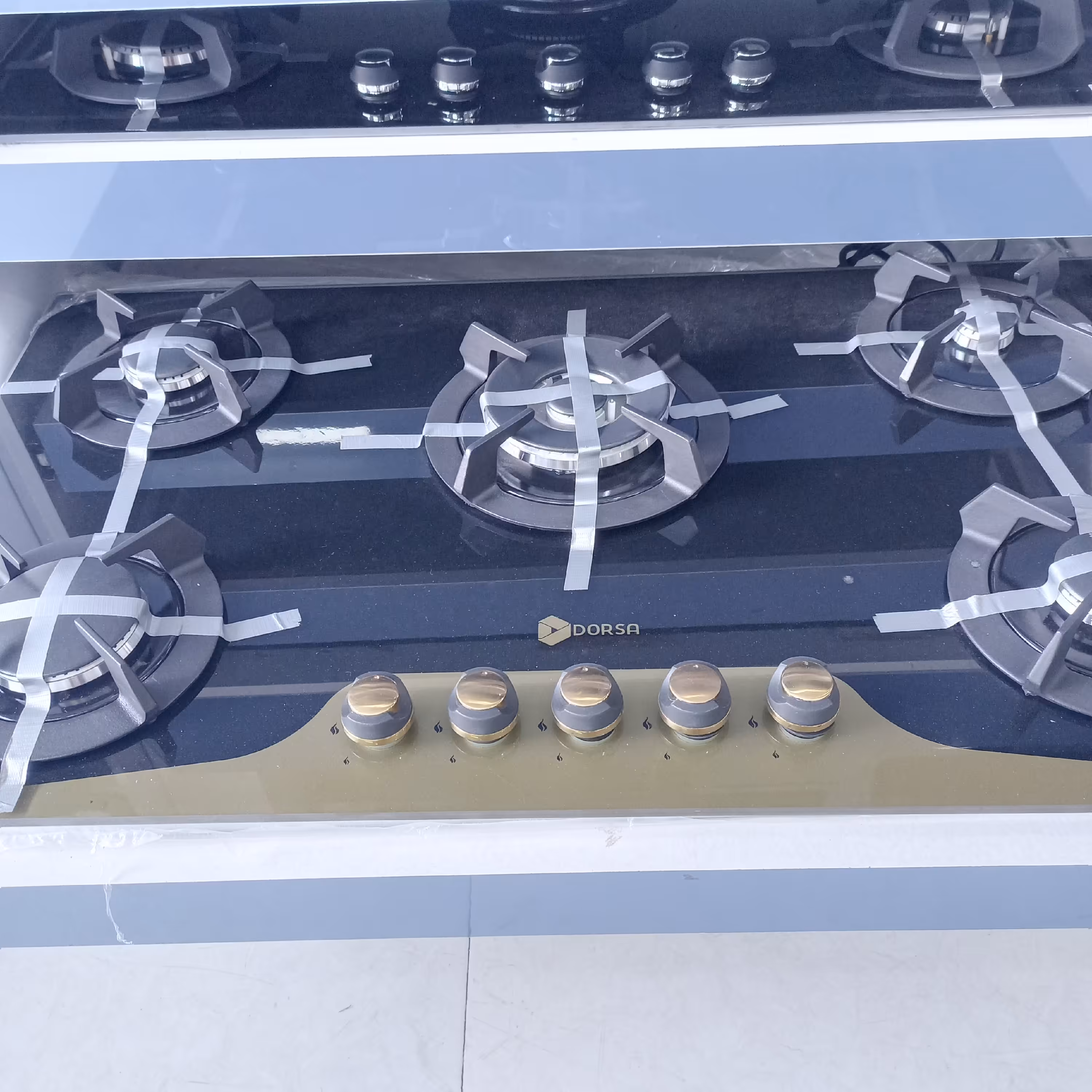 گاز شیشه ای 5 شعله درسا مدل DG2112 مشکی طلایی 92 در  53