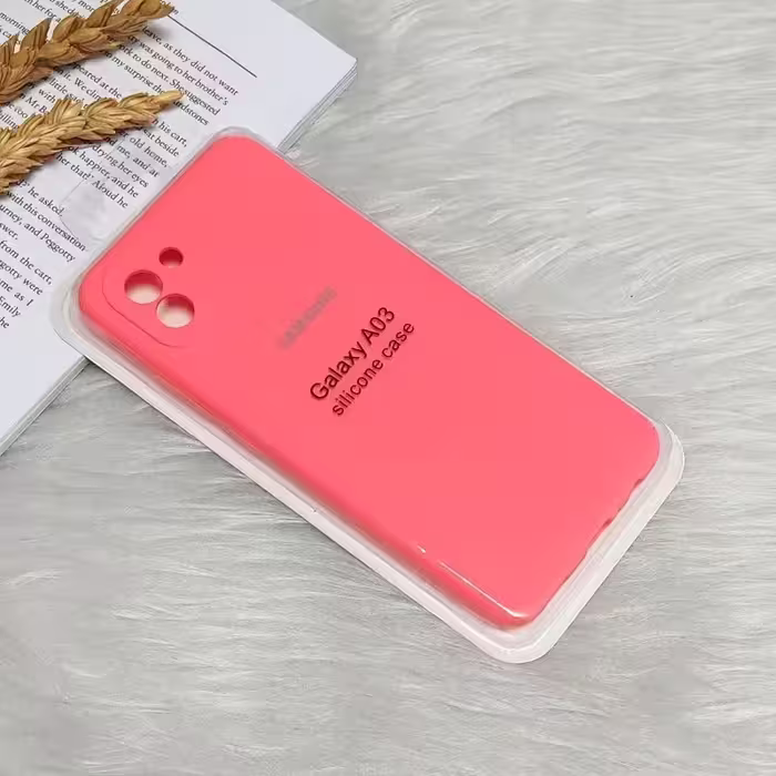 قاب گوشی سامسونگ A03 سیلیکونی محافظ لنز دار رنگ صورتی