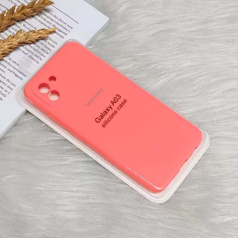 قاب گوشی سامسونگ A03 سیلیکونی محافظ لنز دار رنگ صورتی