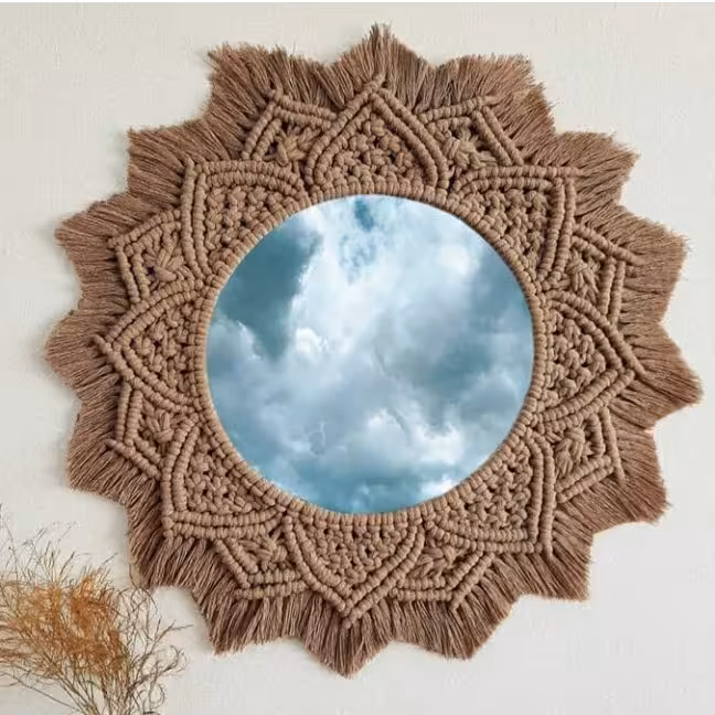 قاب آینه مکرومه بافی دست بافت بهارنارنج