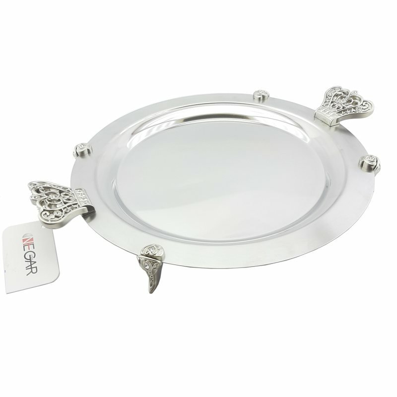سینی گرد نگار دسته تاج ابعاد قطر 33cm
