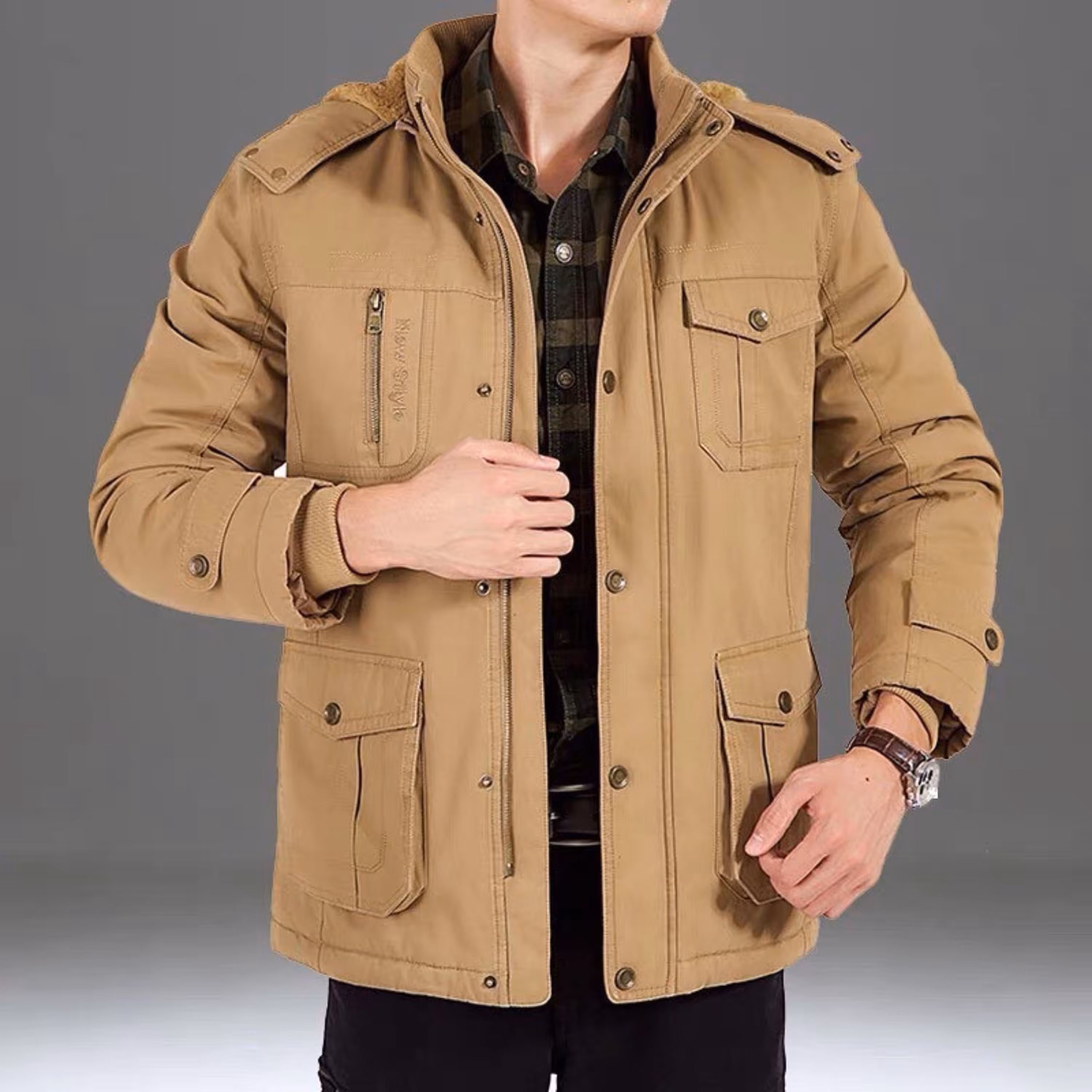 کاپشن مردانه کتان خزدار سنگشور 