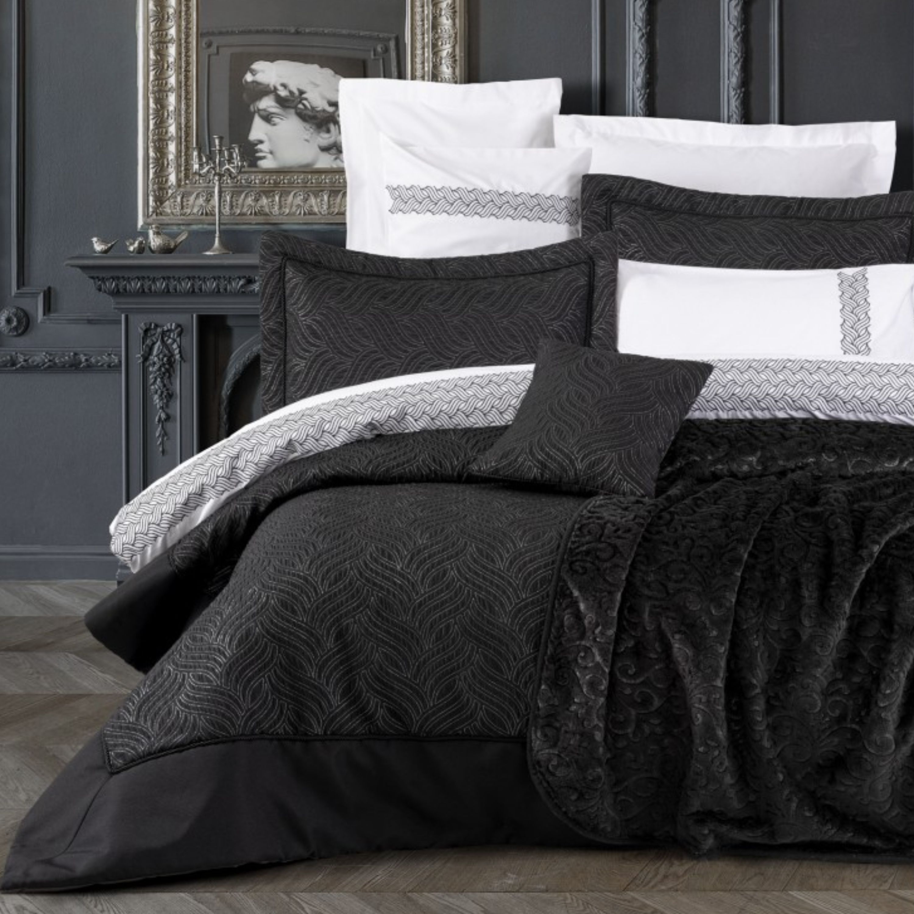 رو تختی عروس کاتن باکس مدل Platinium Gracias Siyah دو نفره 11 تکه