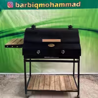 باربیکیو گازی محمد 90 سانتی  13 شعله با چدن 6ضلعی  کباب پز  منقل  کبابپز  رویه چدنی پایه دار با درب گنبدی و توری گریل