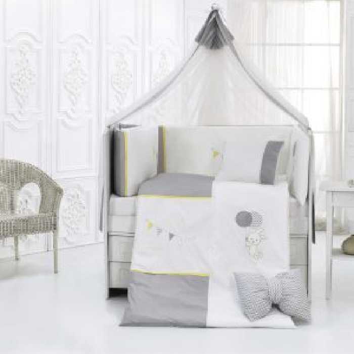 سرویس خواب مامی شاپ  اصل ترکیه نوزادی گارددار 9 تکه 80*135سانتیمتر رنگ طوسی  momi shop