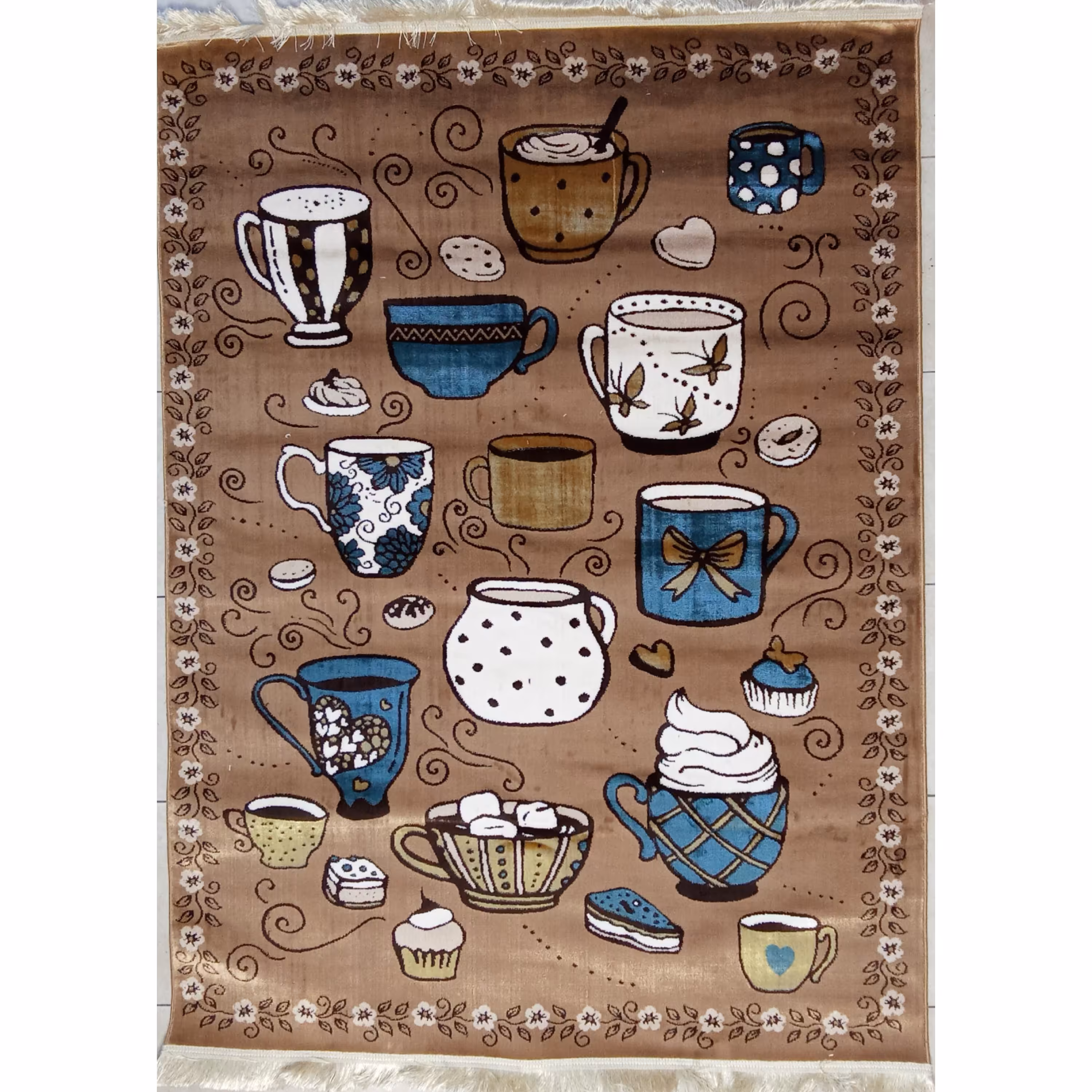 فرش ماشینی طرح اشپزخانه 4 متری  جنس نخ پلی استر بدون پرز و حساسیت نسکافه