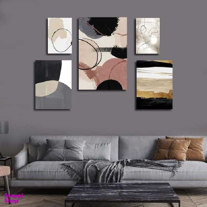 تابلو شاسی بکلیت طرح نقاشی مدرن سبک آبستره مدل SH-1801 مجموعه 5 عددی