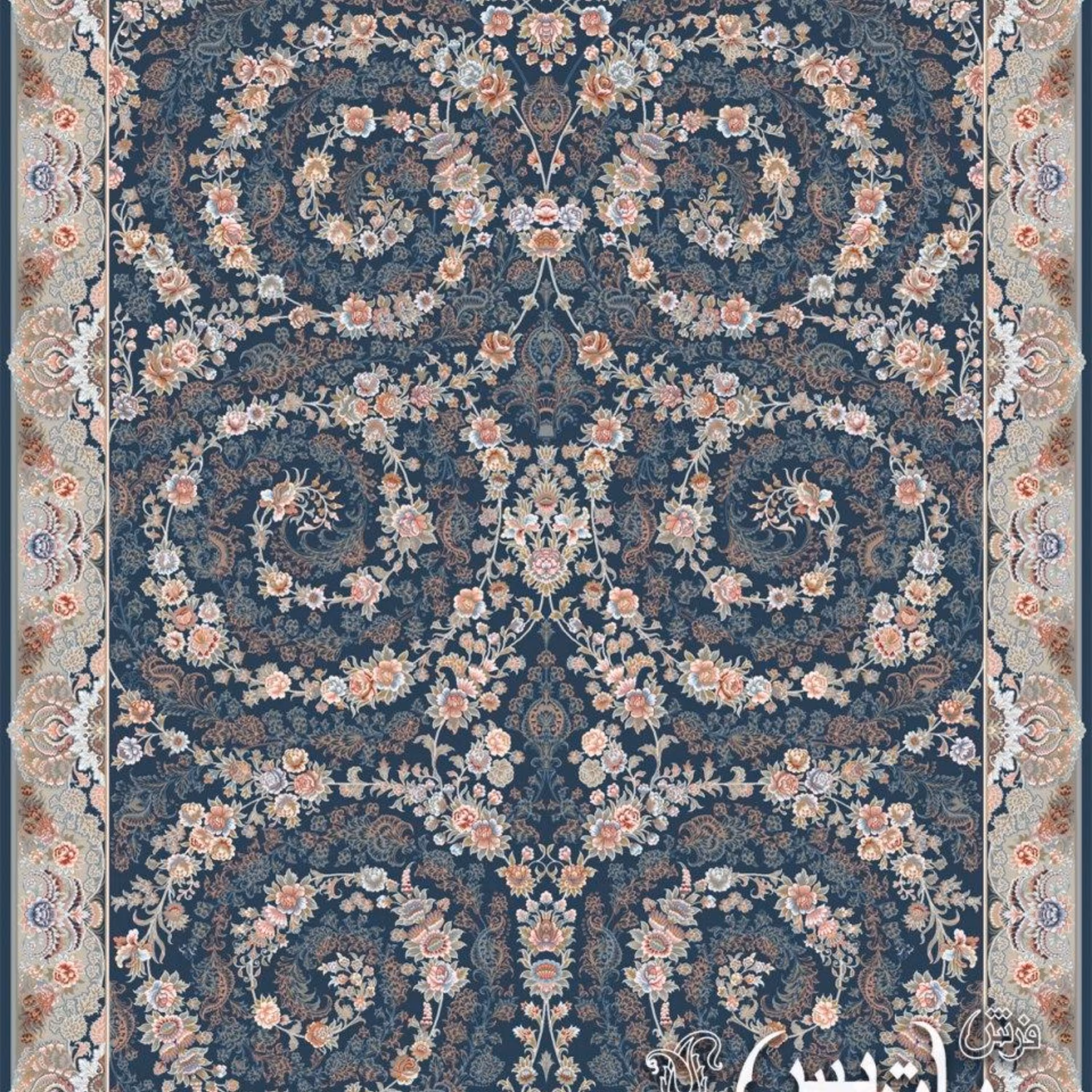 فرش پاتریس 700شانه تراکم 2550 طرح گلرخ سرمه ای   12متری