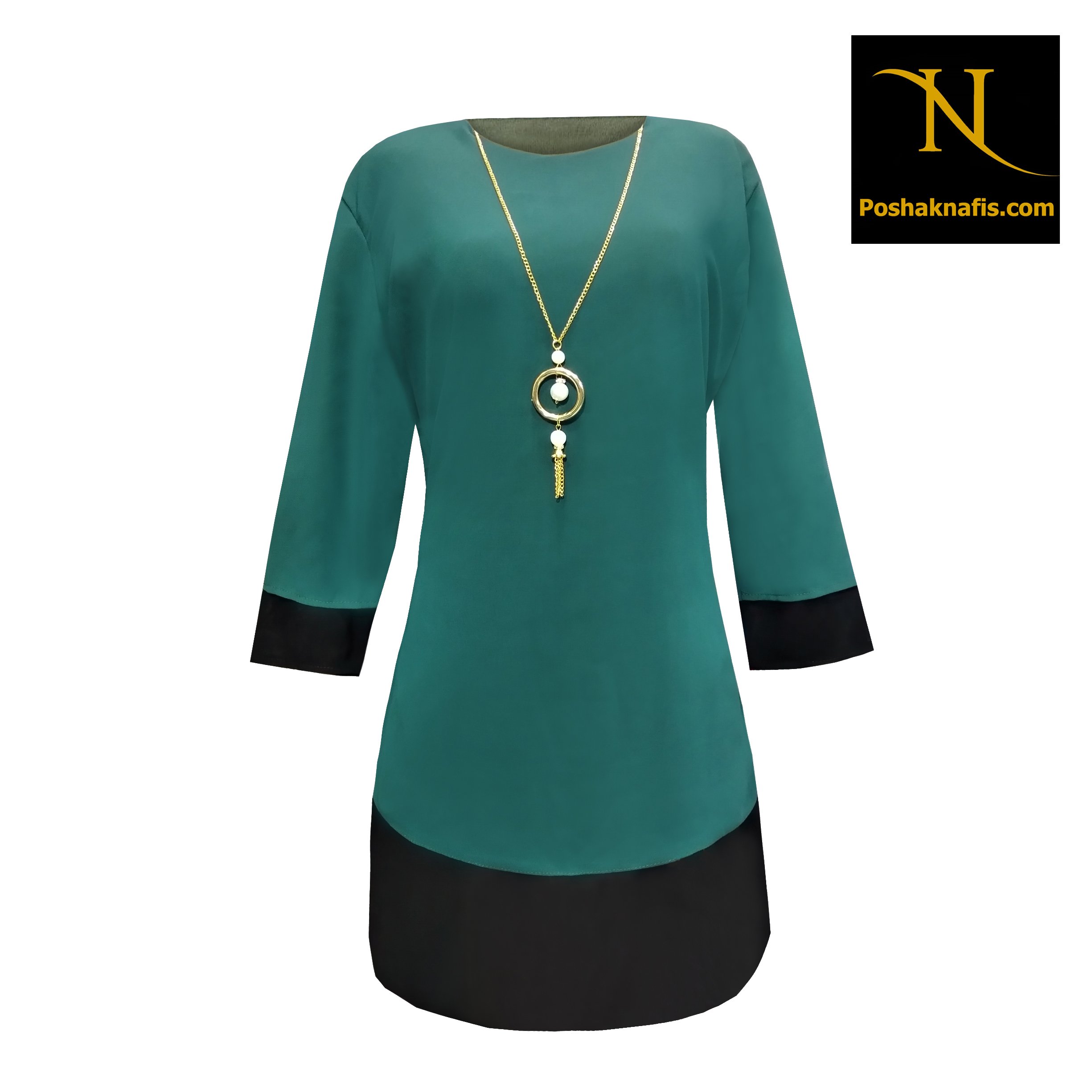 شومیز آستین بلند طبقه ای ساده سبز رنگ سایز دو کد 3057 پوشاک نفیس