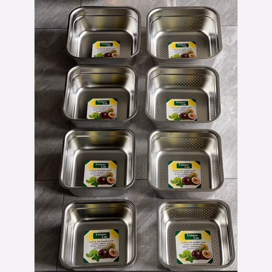 ست آبکش و لگن مربعی یونیک 8 پارچه حک شده کیفیت تضمینی و شرکتی