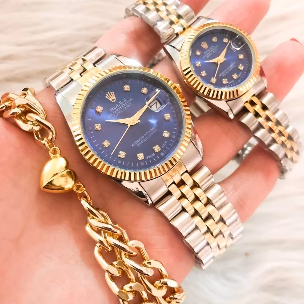 ست ساعت رولکس زنانه و مردانه با هم  بنداستیل دورنگ صفحه آبی
کیفیت عالی. تقویم دار. شش ماه گارانتی