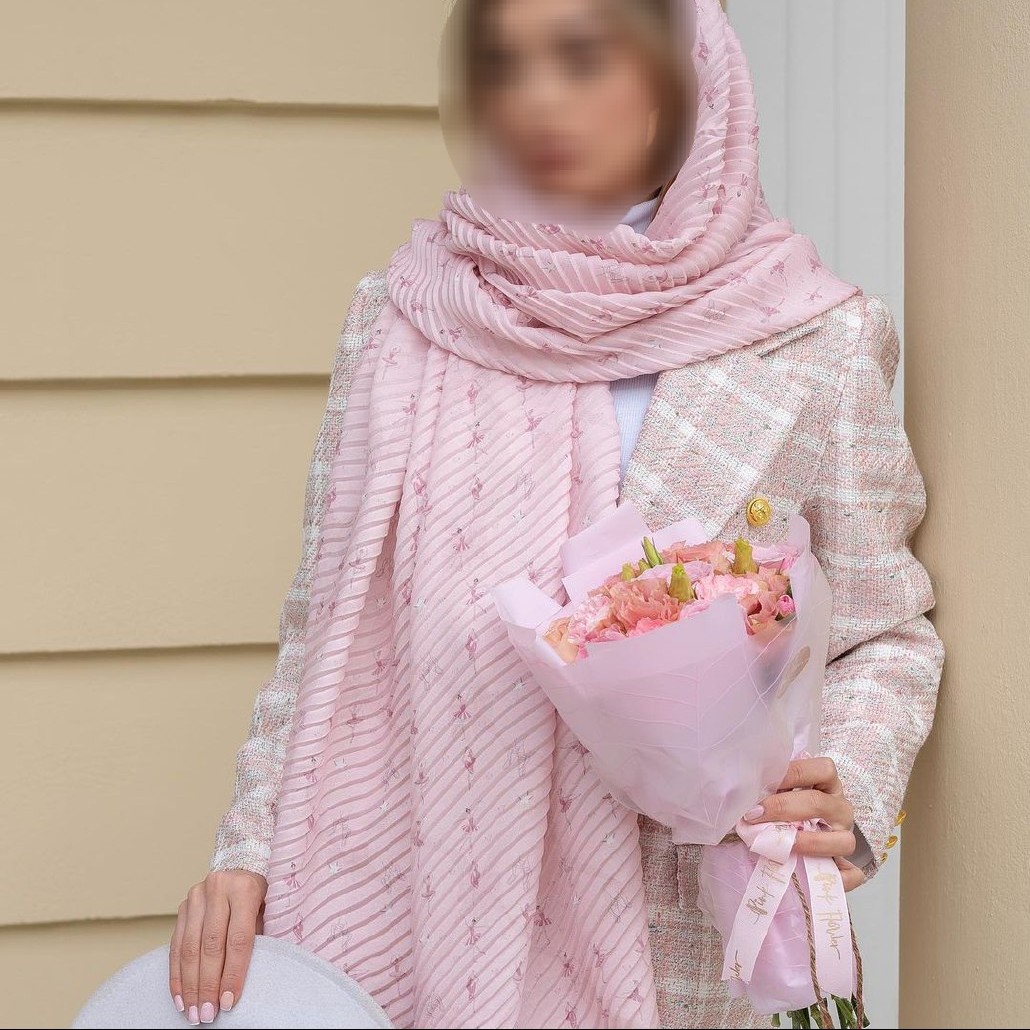 شال پلیسه طرحدار صورتی