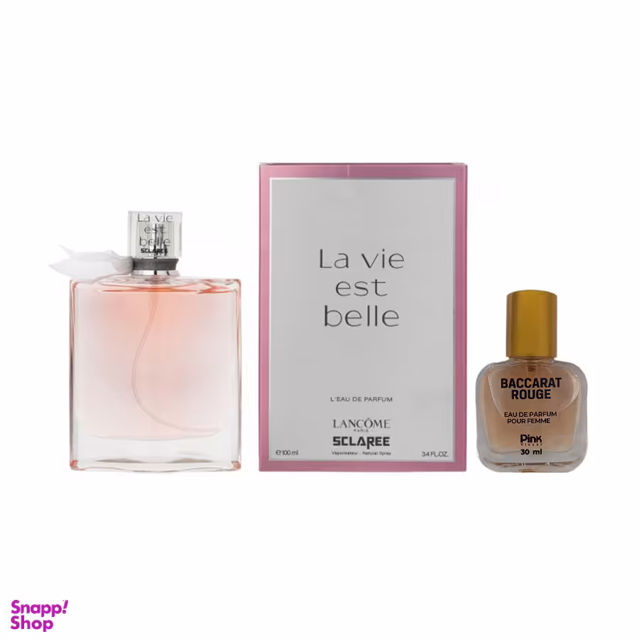 ادوپرفیوم اسکلاره مدل Lancome La Vie Est Belle به همراه عطر جیبی پینک ویژوآل مدل Baccarat Rouge