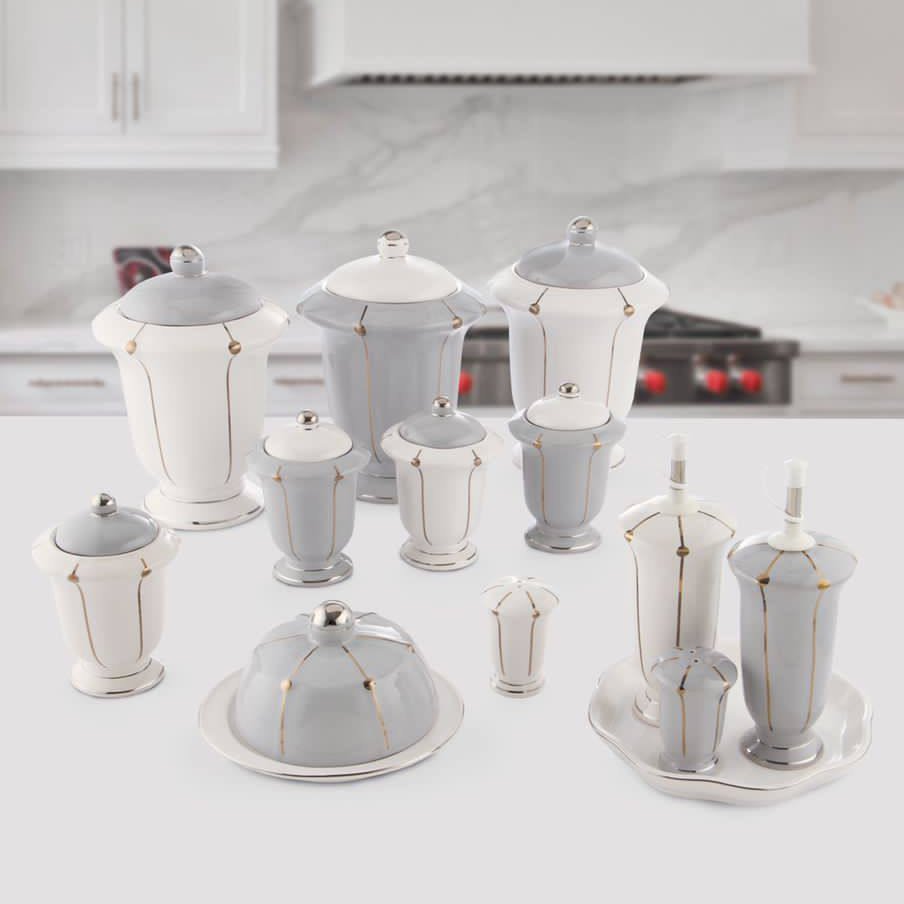 پاسماوری 14 پارچه برند پرستیژ کد 511 سفید و طوسی 