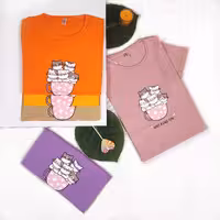 تیشرت نخ پنبه طرح گربه فنجونی