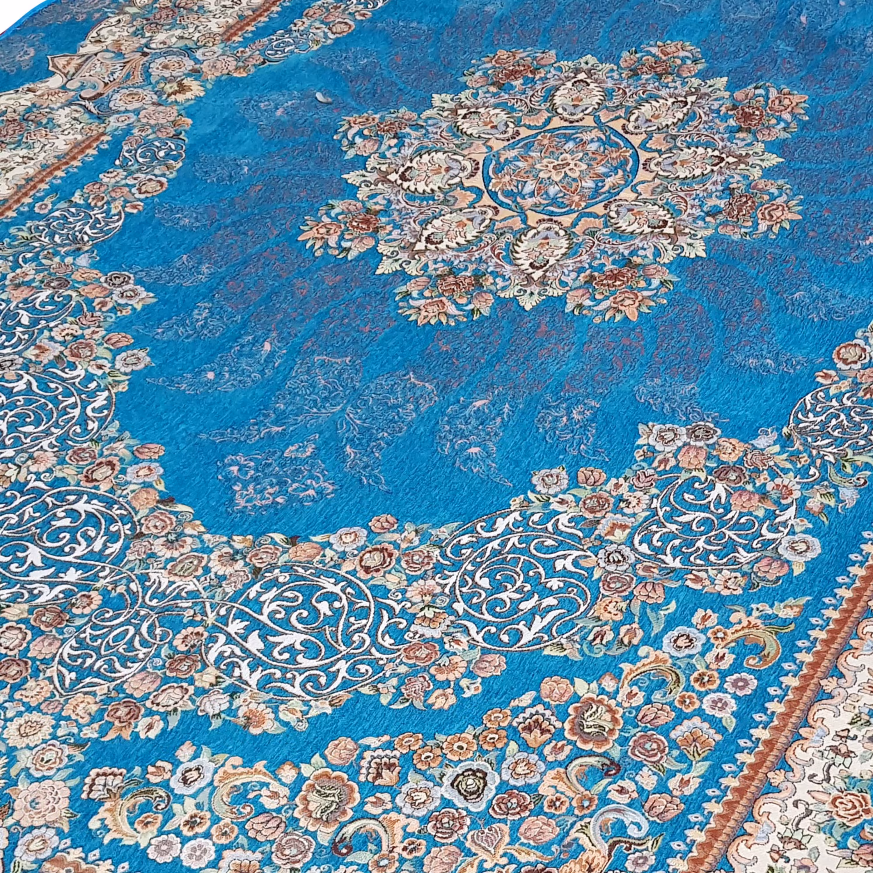 روفرشی جذاب و با کیفیت 12 متری مخمل ابریشم (رنگ زمینه فیروزه ای)