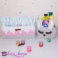 سبد تریکو دو تیکه سیسمونی تریکو طوسی صورتی - سبد زیکزاک و خرگوشی