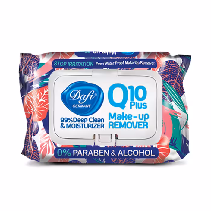 دستمال مرطوب دافی مدل Q10-STOP IRRITATION گلدار فاقد پارابن و الکل بسته 50 عددی