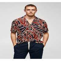 پیراهن / بلوز دکمه دار قرمز مردانه T با الگوی برگ اورجینال MANGO Man