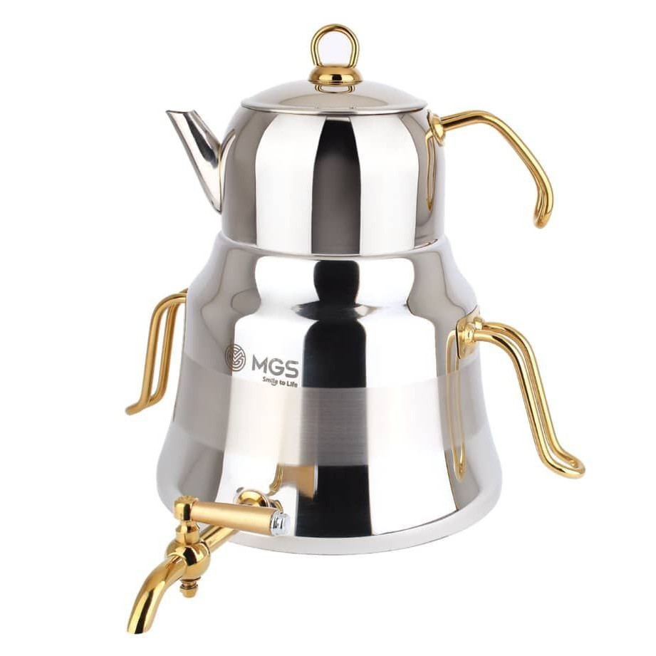 کتری قوری استیل MGS ام جی اس کد 41012 دارای دو عدد قوری استیل و چینی