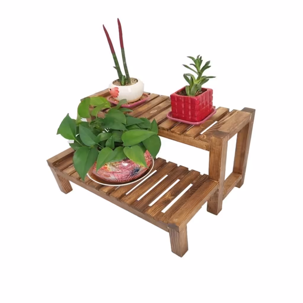 استند گل و گلدان مدل stm3 رنگ قهوه‌ای  چوب روس ضد آب 