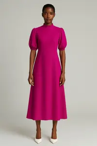 پیراهن صورتی زنانه Fuchsia با آستین هندوانه Crepe Midi Mert Erkan