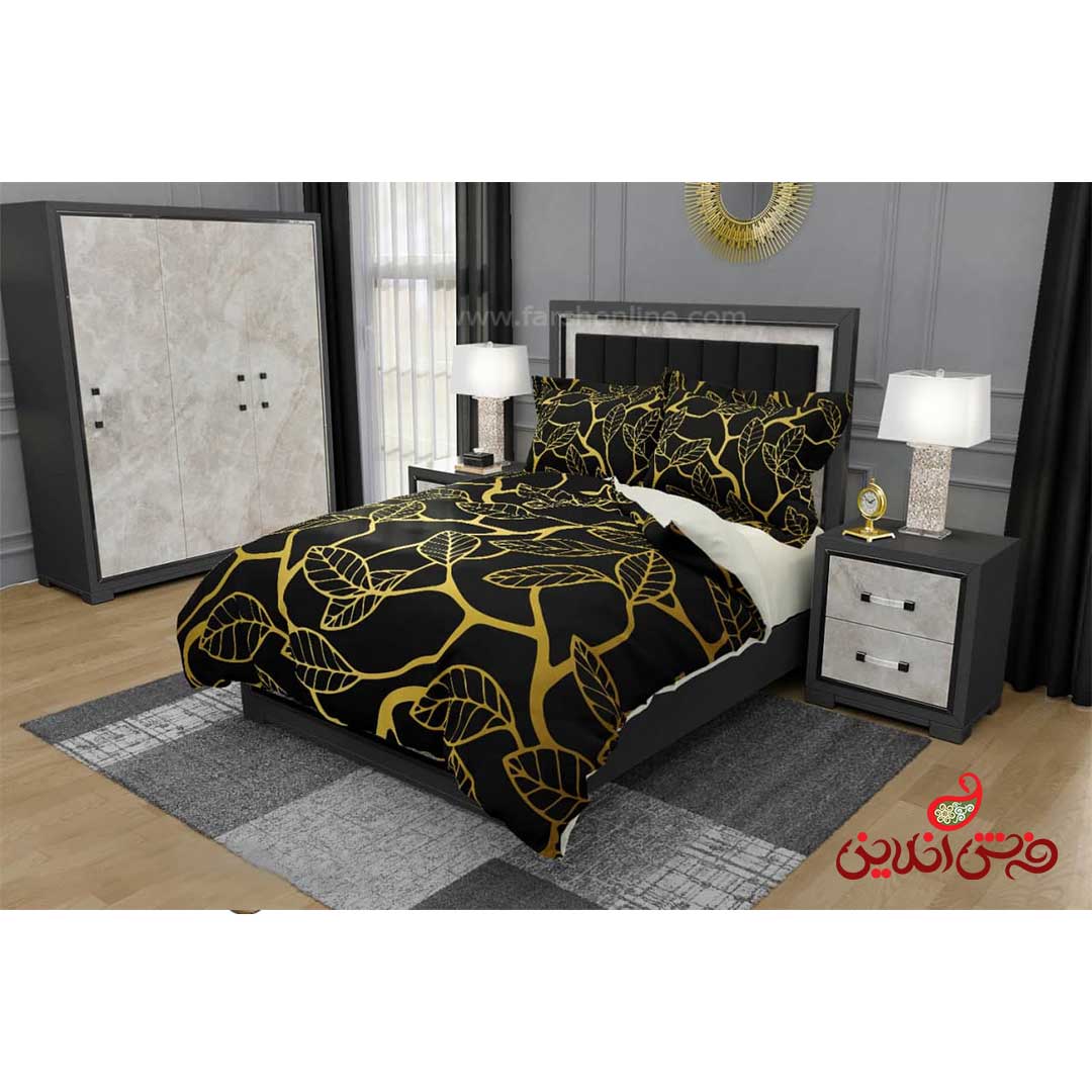 روتختی سه بعدی طرح برگ طلایی پس زمینه مشکی کد 3242