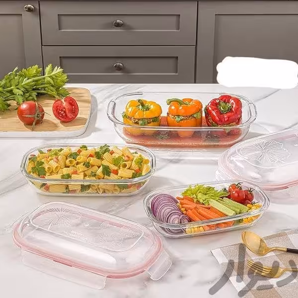 ست ظروف نگهدارنده شیشه ای دربدار بیضی 3 تکه 6 پارچه  لیمون