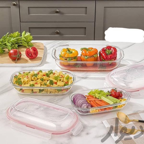 ست ظروف نگهدارنده شیشه ای دربدار بیضی 3 تکه 6 پارچه  لیمون