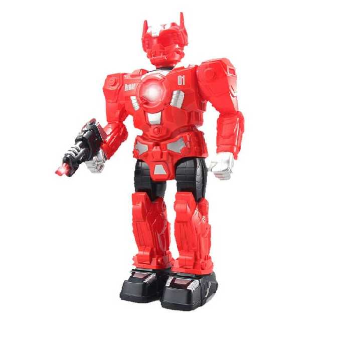 ربات آدم آهنی باتری خور صدا حرکت 38 سانت قد قرمز 