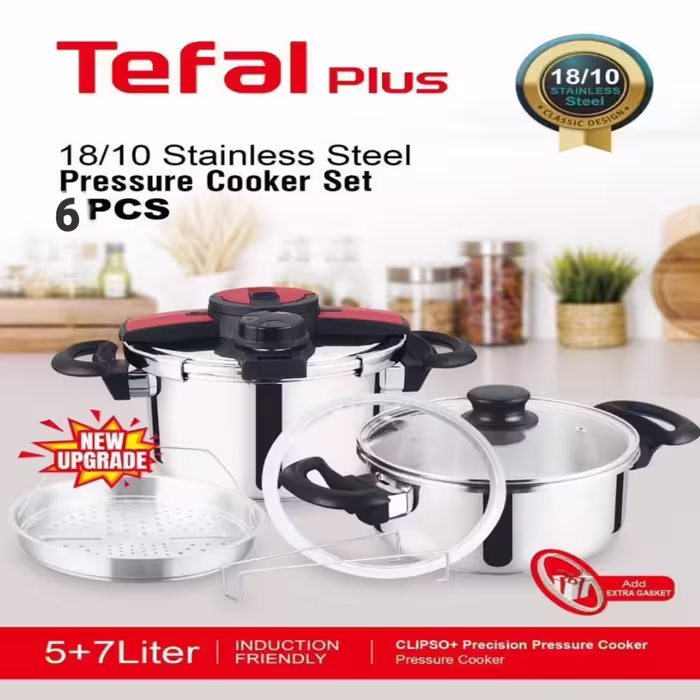 زودپز تفال پلاس دوقلو باکیفیت عالی 6 تکه Tefal