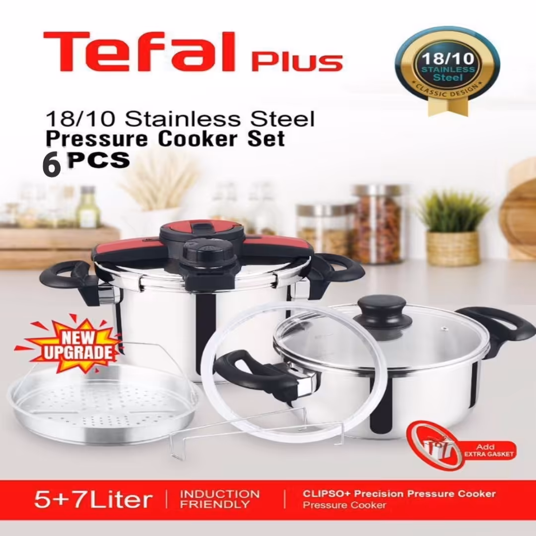 زودپز تفال پلاس دوقلو باکیفیت عالی 6 تکه Tefal