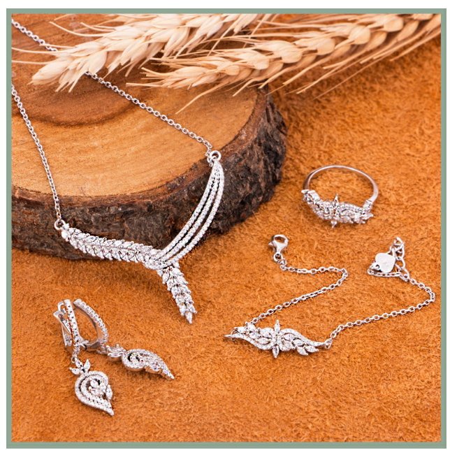 سرویس نقره مارکیز بسیار شیک با عیار 925 و آبکاری طلاسفید دقیقا مشابه نمونه طلا