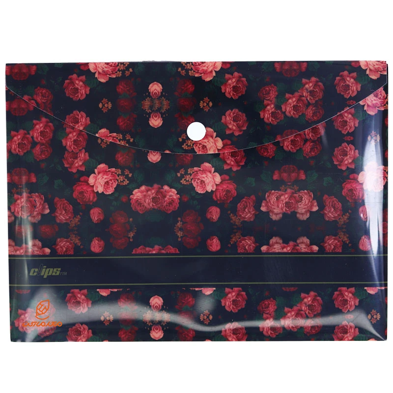 پوشه دکمه دار A5 طرح گل زمینه مشکی 152 کلیپس