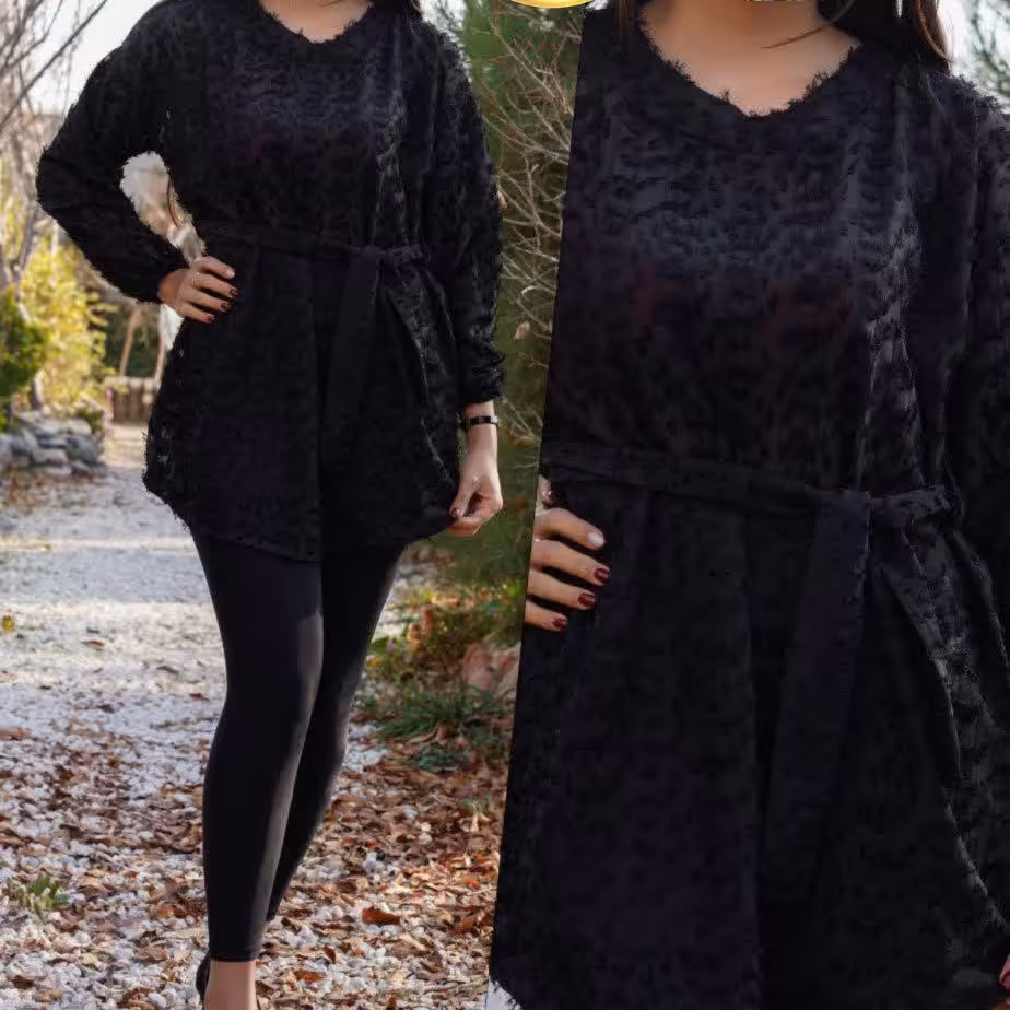 شومیزآستین بلندزنانه کمربندی تابستانه