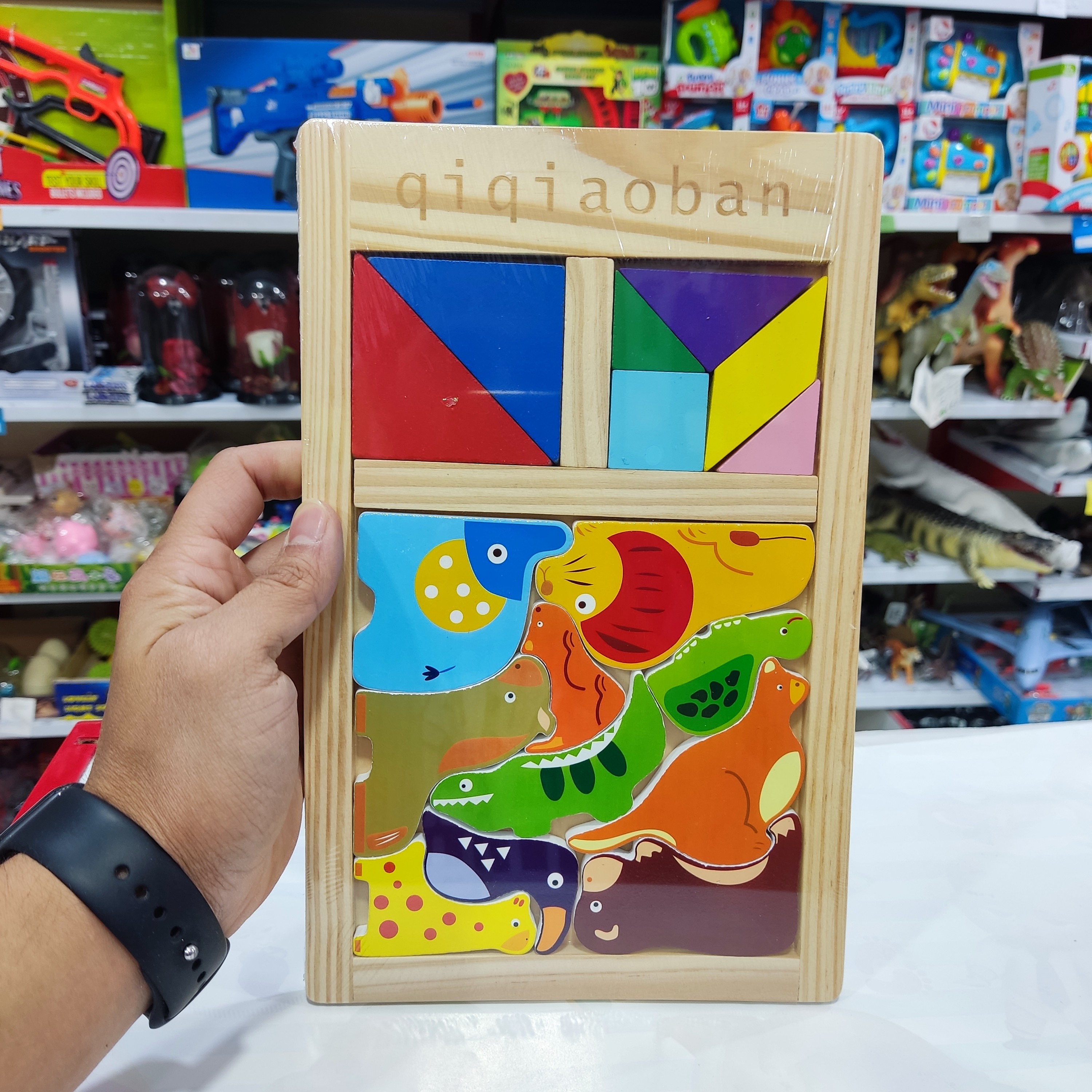 اسباب بازی فکری چوبی تانگرام جا به جایی اشکال و حیوانات