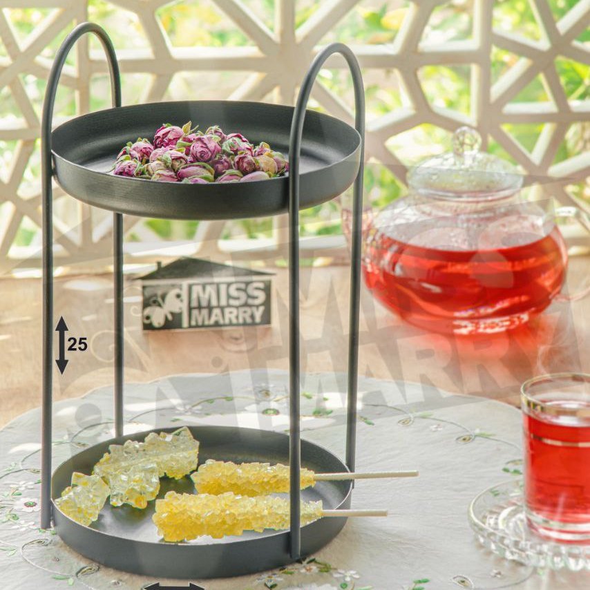 استند مینی گرد دو طبقه فلزی تولید شده با بهترین و مرغوبترین مواد با رنگ ثابت