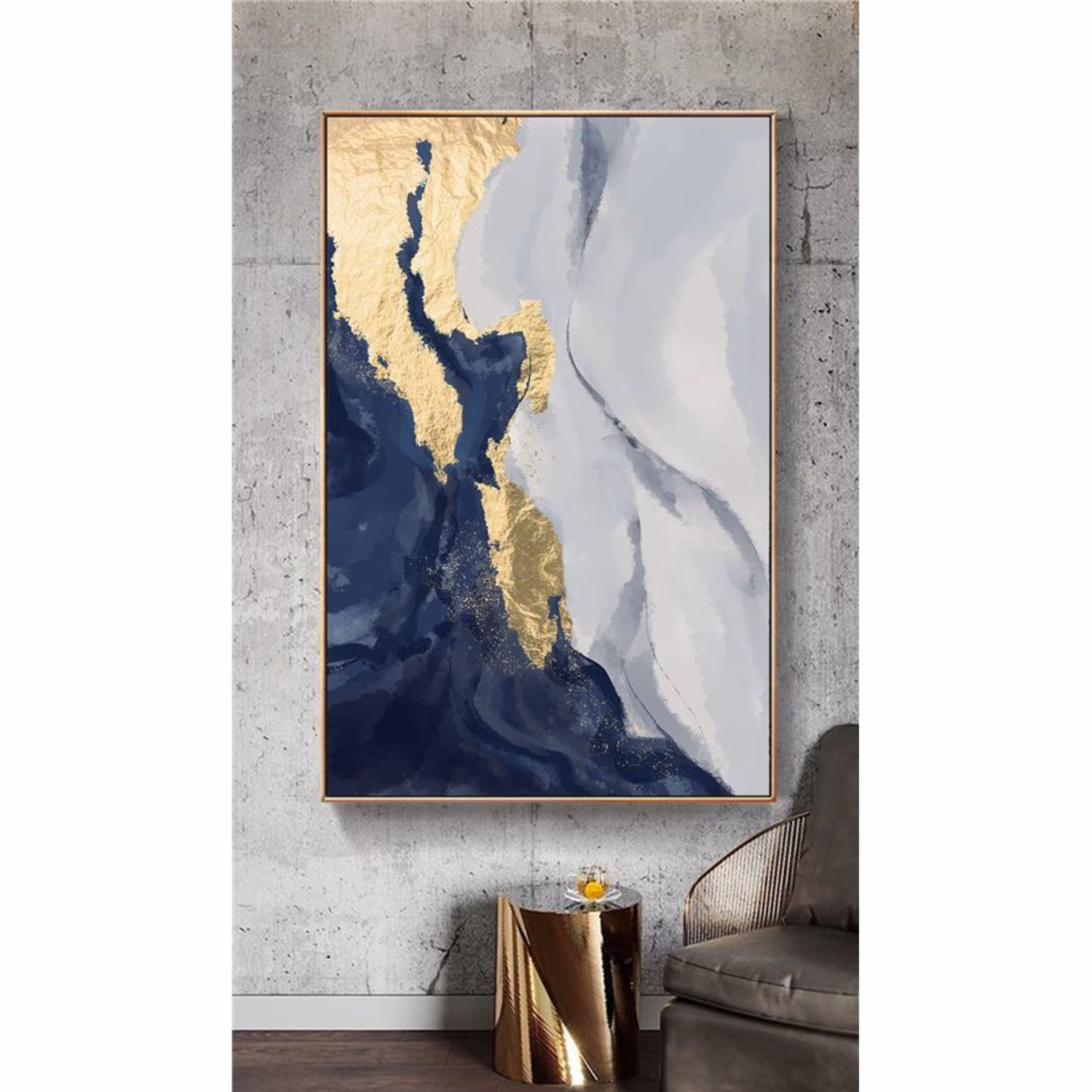 تابلو نقاشی رنگ اکرلیک و ورق طلا و تکسچر در ابعاد 100در 80 بوم معمولی