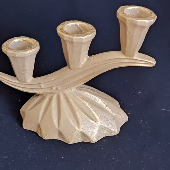 جاشمعی سه شاخه پتینه کرم و طلایی کاملا قابل شستشو وزن300 طول 18س رایزر چوبی وزن 700 قطر27س