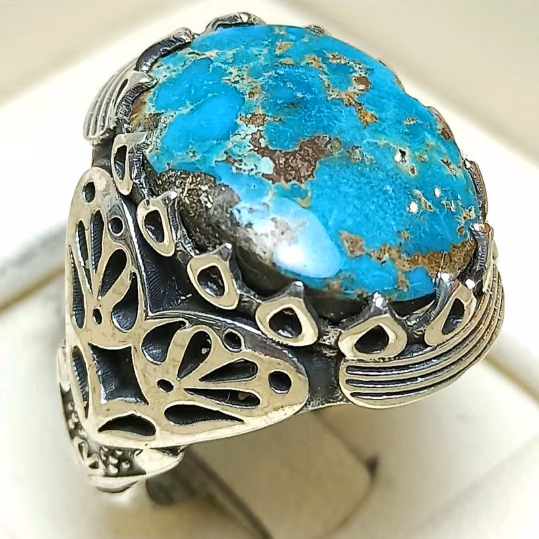  انگشتر نقره مردانه همراه با فیروزه نیشابوری 12