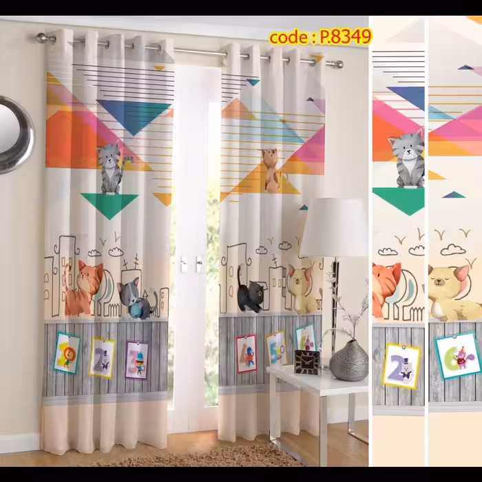 پرده اتاق خواب کودک دو قواره طرح کارتونی کد P8349