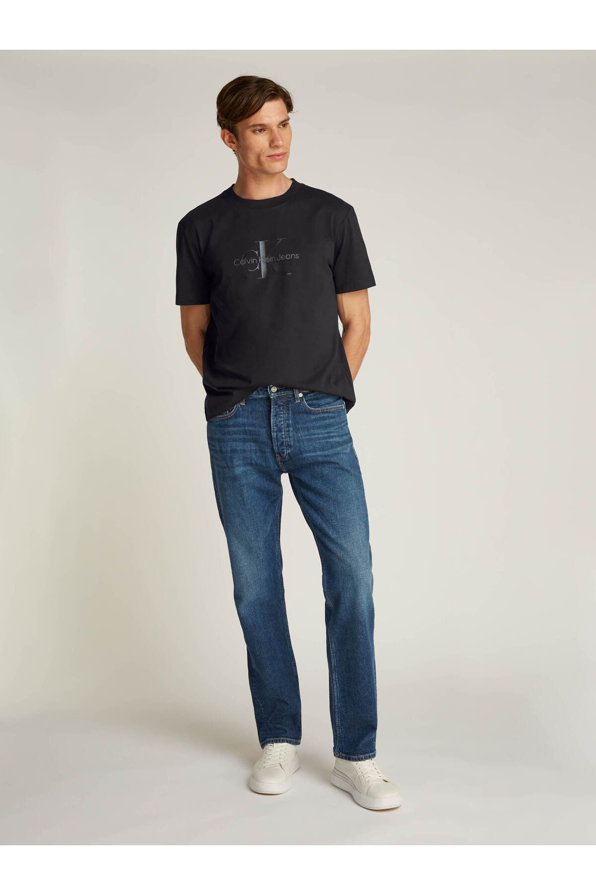 تی شرت مشکی مردانه مونولوگ براق اورجینال Calvin Klein